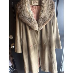 Vtg Rabbit fur Peacoat Juli De Roma Heeksuede Coat Fur Trim Womens Med Fits S/M